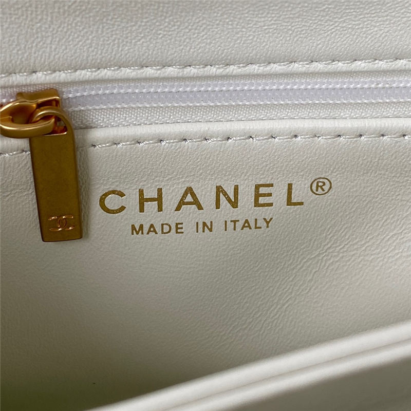 Chanel FLAP BAG Shearling & Gold-Tone Metal AS3499 White A