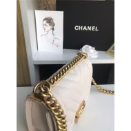 SMALL BOY Chanel HANDBAG Chevrons Pattern Grained Calfskin White High