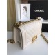 SMALL BOY Chanel HANDBAG Chevrons Pattern Grained Calfskin White High