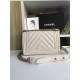 SMALL BOY Chanel HANDBAG Chevrons Pattern Grained Calfskin White High