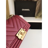 SMALL BOY Chanel HANDBAG Chevrons Pattern Lambskin Burgundy High