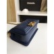 SMALL BOY Chanel HANDBAG Chevrons Pattern Lambskin Navy Blue High