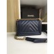 SMALL BOY Chanel HANDBAG Chevrons Pattern Lambskin Navy Blue High