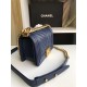 SMALL BOY Chanel HANDBAG Chevrons Pattern Lambskin Navy Blue High