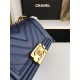 SMALL BOY Chanel HANDBAG Chevrons Pattern Lambskin Navy Blue High