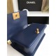 SMALL BOY Chanel HANDBAG Chevrons Pattern Lambskin Navy Blue High