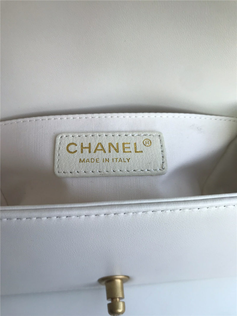 SMALL BOY Chanel HANDBAG Chevrons Pattern Lambskin White High