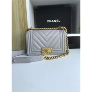 SMALL BOY Chanel HANDBAG Chevrons Pattern Lambskin Grey High