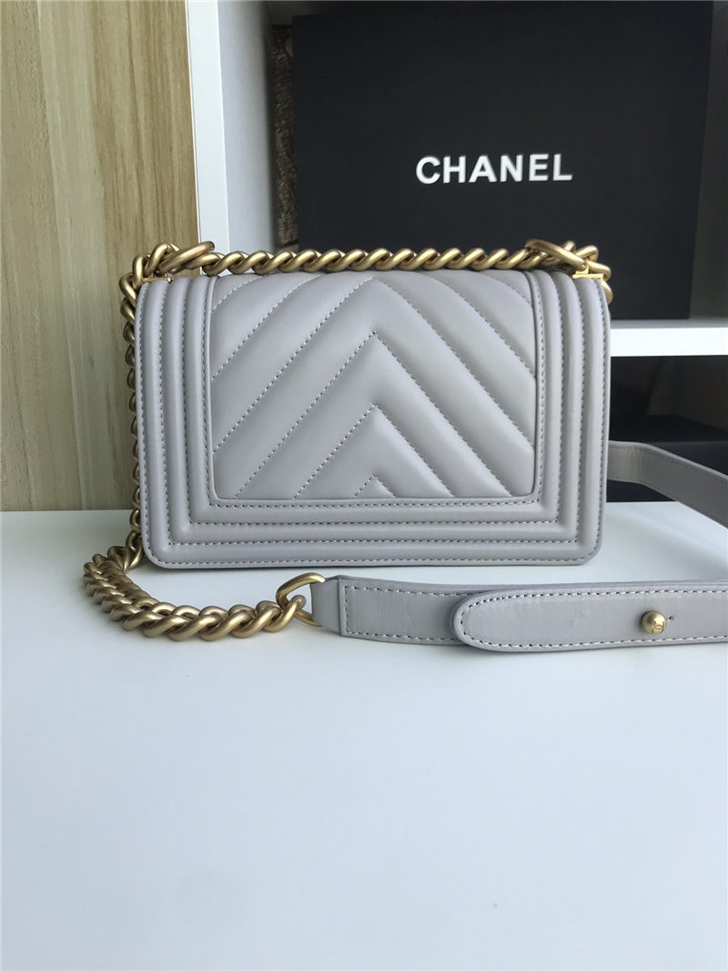 SMALL BOY Chanel HANDBAG Chevrons Pattern Lambskin Grey High