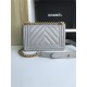 SMALL BOY Chanel HANDBAG Chevrons Pattern Lambskin Grey High