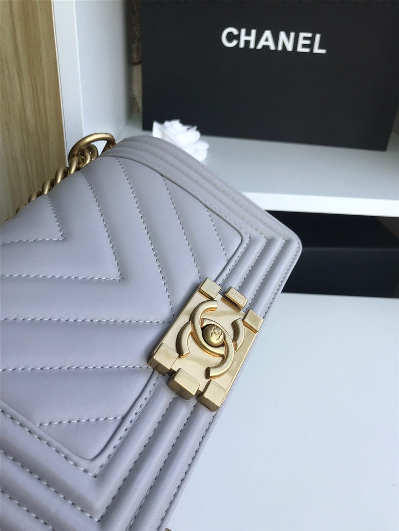 SMALL BOY Chanel HANDBAG Chevrons Pattern Lambskin Grey High