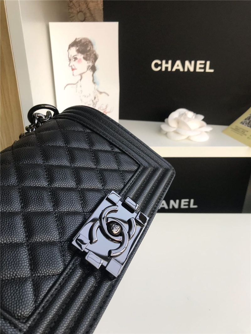 SMALL BOY Chanel HANDBAG Grained Calfskin Black High