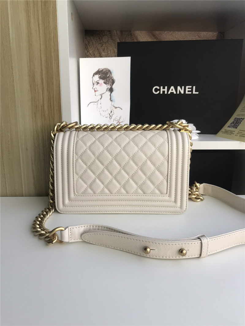 SMALL BOY Chanel HANDBAG Grained Calfskin White High