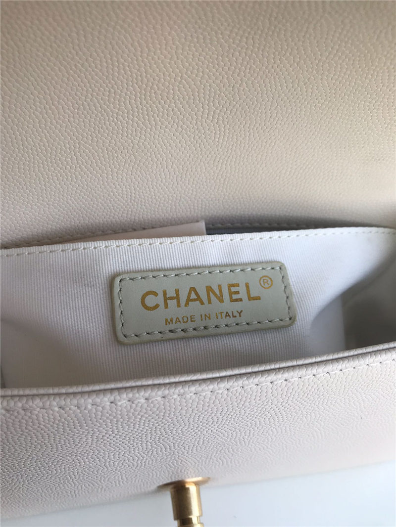 SMALL BOY Chanel HANDBAG Grained Calfskin White High