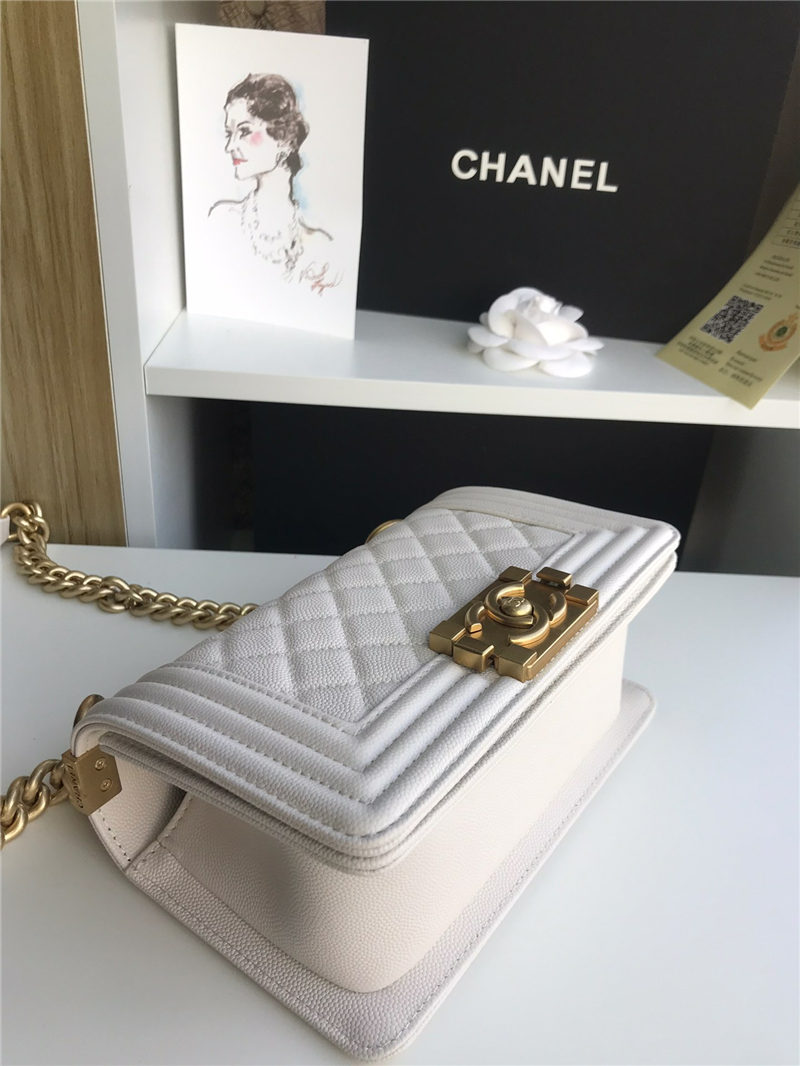 SMALL BOY Chanel HANDBAG Grained Calfskin White High