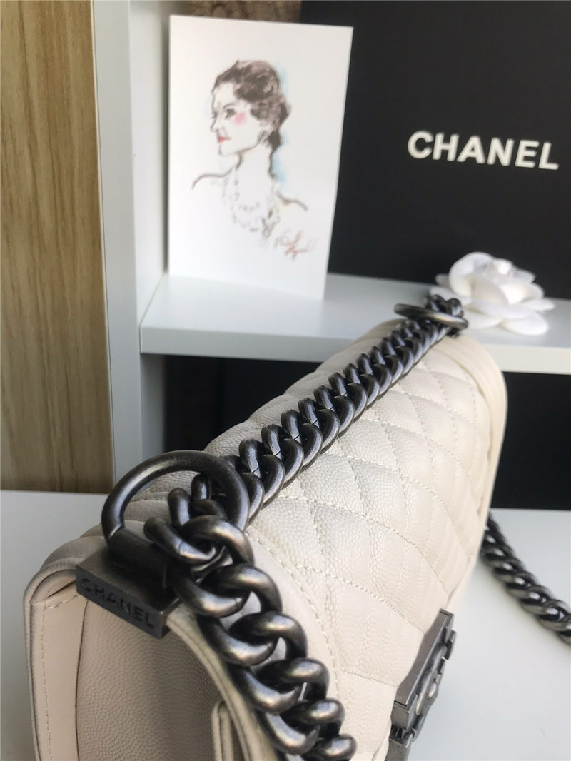 SMALL BOY Chanel HANDBAG Grained Calfskin White High