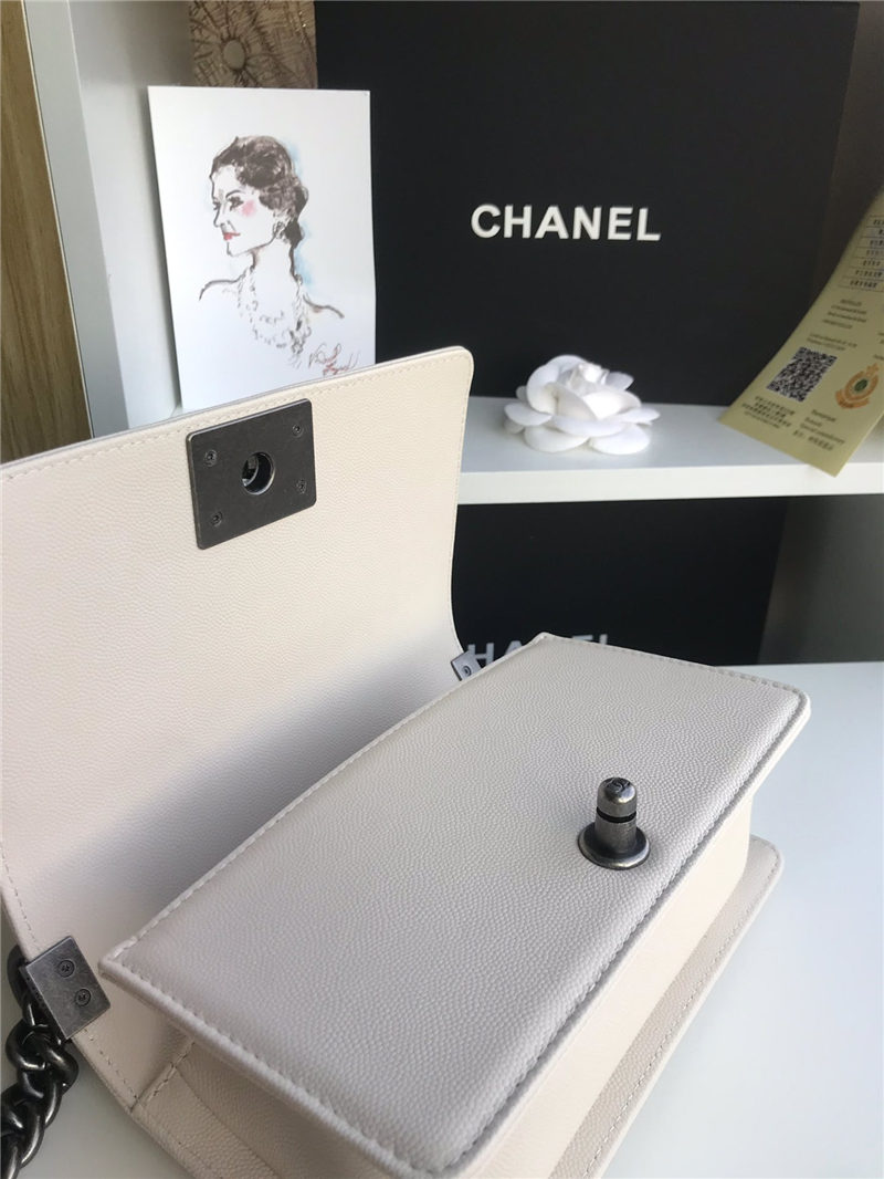 SMALL BOY Chanel HANDBAG Grained Calfskin White High