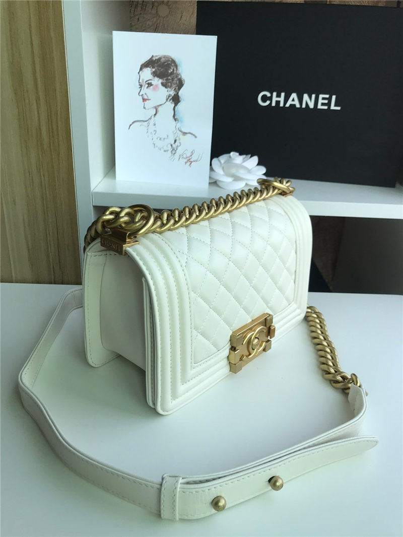 SMALL BOY Chanel HANDBAG Lambskin White High