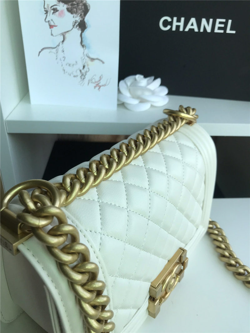 SMALL BOY Chanel HANDBAG Lambskin White High