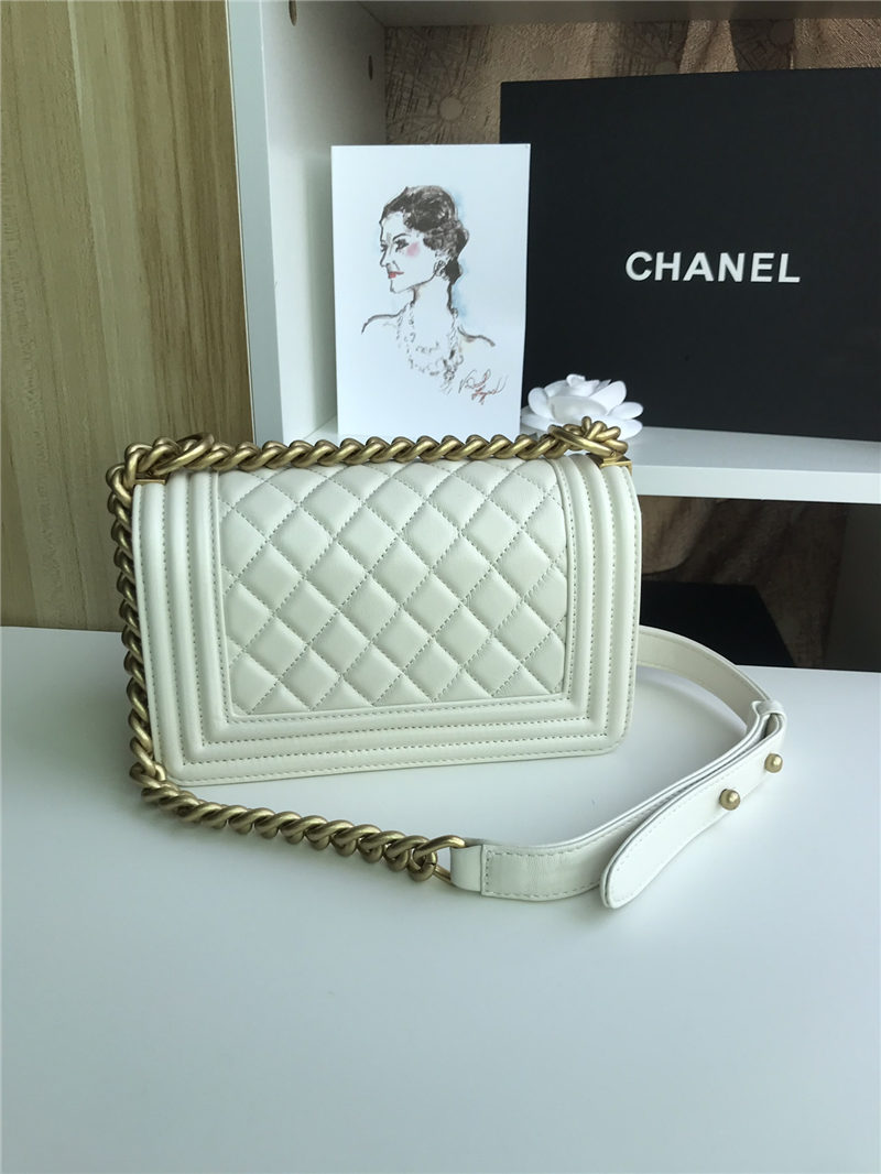 SMALL BOY Chanel HANDBAG Lambskin White High