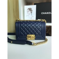 SMALL BOY Chanel HANDBAG Lambskin Navy Blue High