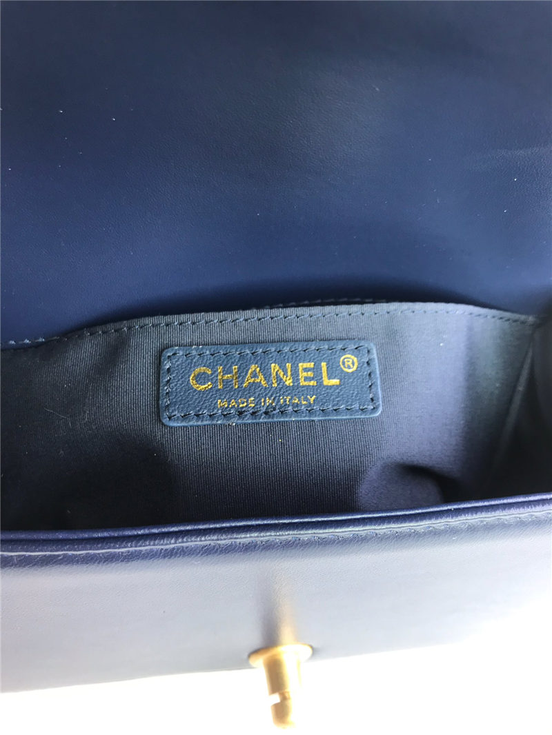 SMALL BOY Chanel HANDBAG Lambskin Navy Blue High