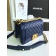 SMALL BOY Chanel HANDBAG Lambskin Navy Blue High