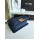 SMALL BOY Chanel HANDBAG Lambskin Navy Blue High