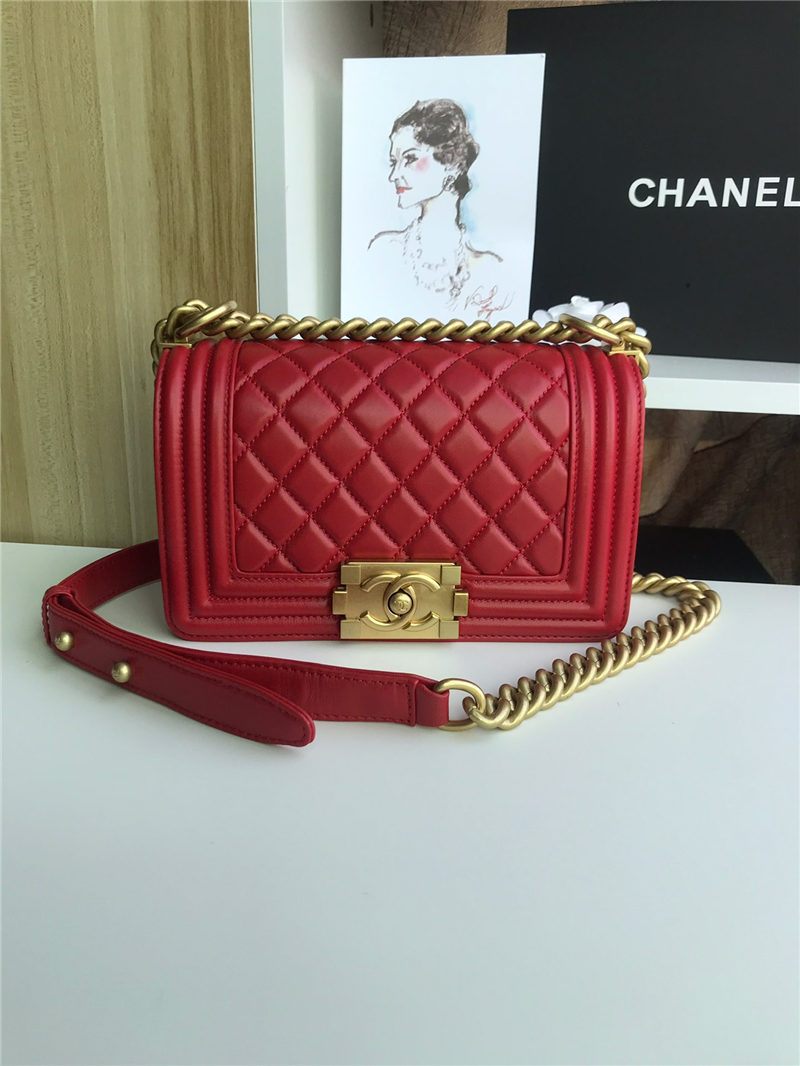 SMALL BOY Chanel HANDBAG Lambskin Red High