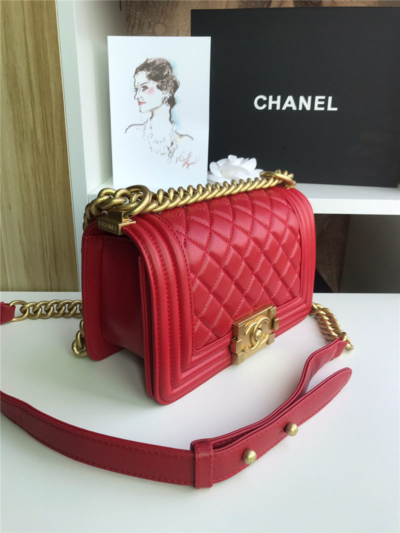 SMALL BOY Chanel HANDBAG Lambskin Red High