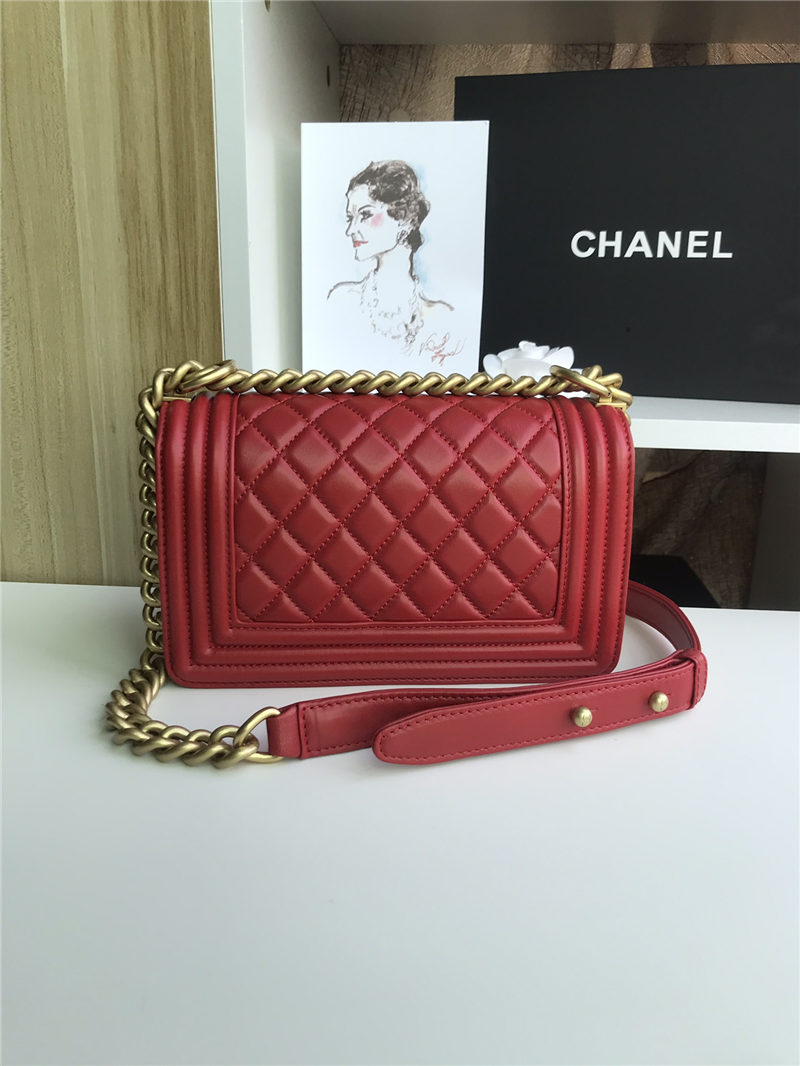 SMALL BOY Chanel HANDBAG Lambskin Red High