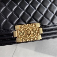 BOY Chanel FLAP BAG WITH HANDLE Lambskin & Gold Metal Black A