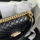 BOY Chanel FLAP BAG WITH HANDLE Lambskin & Gold Metal Black A