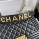 BOY Chanel FLAP BAG WITH HANDLE Lambskin & Gold Metal Black A