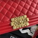 BOY Chanel FLAP BAG WITH HANDLE Lambskin & Gold Metal Red A