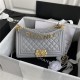 BOY Chanel FLAP BAG WITH HANDLE Lambskin & Gold Metal Gray A