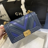 BOY Chanel HANDBAG Chevrons Pattern Calfskin Blue A