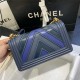 BOY Chanel HANDBAG Chevrons Pattern Calfskin Blue A