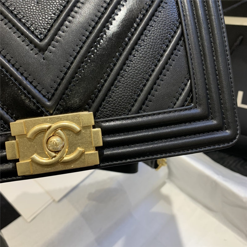 BOY Chanel HANDBAG Chevrons Pattern Calfskin Black A