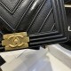 BOY Chanel HANDBAG Chevrons Pattern Calfskin Black A