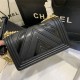 BOY Chanel HANDBAG Chevrons Pattern Calfskin Black A