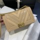 BOY Chanel HANDBAG Chevrons Pattern Calfskin Beige A