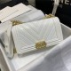 BOY Chanel HANDBAG Chevrons Pattern Calfskin White A