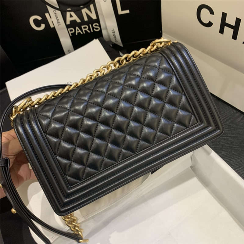 BOY Chanel HANDBAG Lambskin Gold Metal Black A