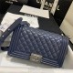 BOY Chanel HANDBAG Lambskin Silver Metal Navy Blue A