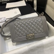 BOY Chanel HANDBAG Lambskin Silver Metal Grey A