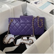 Chanel BAGUETTE BAG Lambskin & Gold-Tone Metal AS4611 Purple A