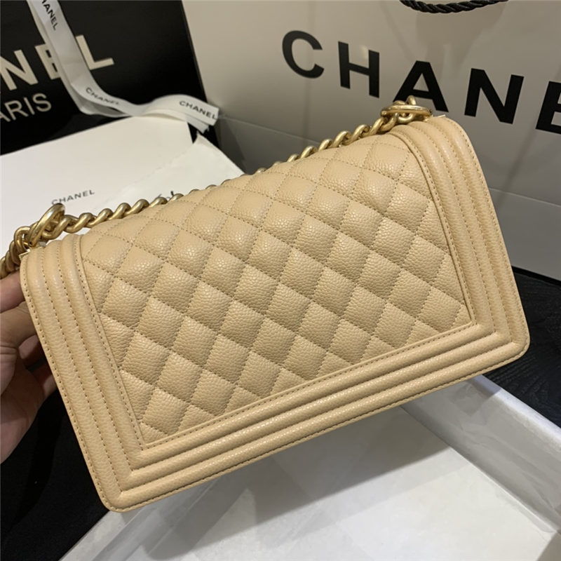 BOY Chanel HANDBAG Grained Calfskin & Gold Metal Beige A