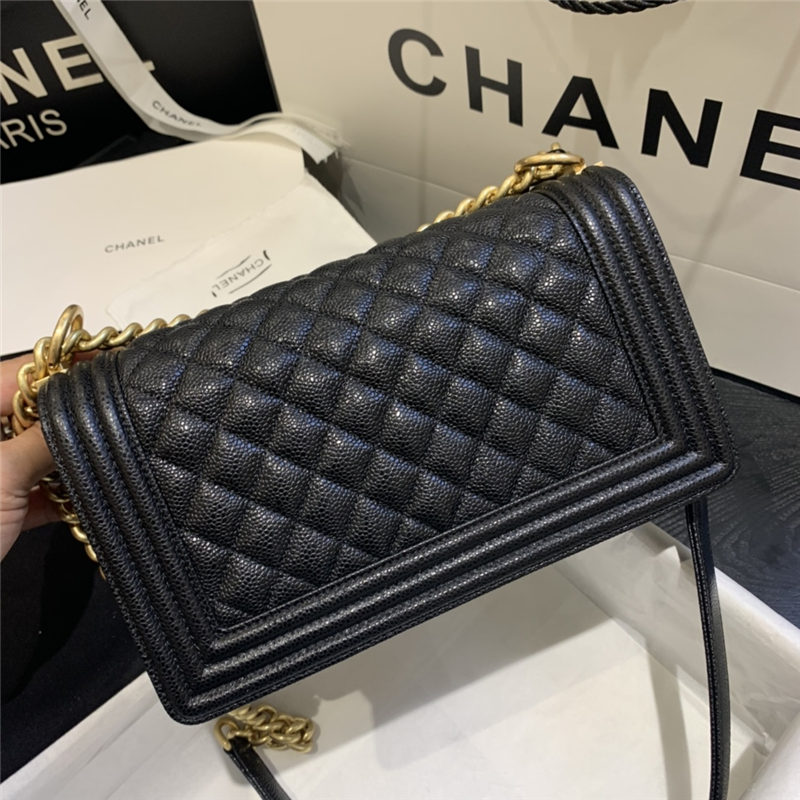 BOY Chanel HANDBAG Grained Calfskin & Gold Metal Black A