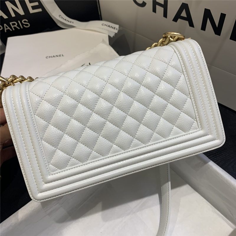 BOY Chanel HANDBAG Grained Calfskin & Gold Metal White A